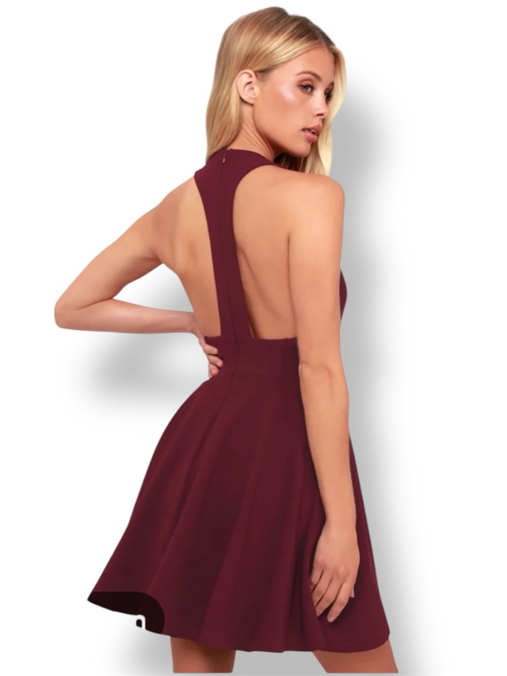 Lulu’s Burgundy Skater Fit & Flare Mini Dress Sz XS